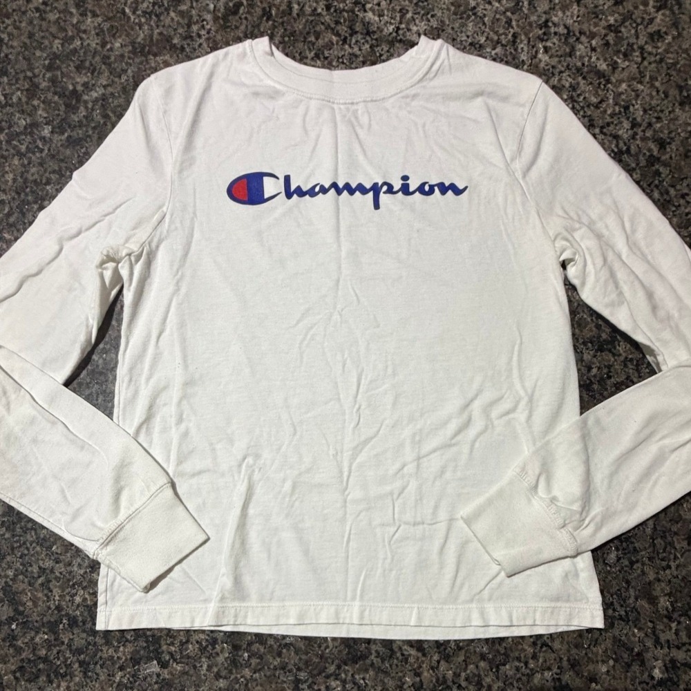 Champion Womens White Long Sleeve Script Logo T-Shirt GT17H S